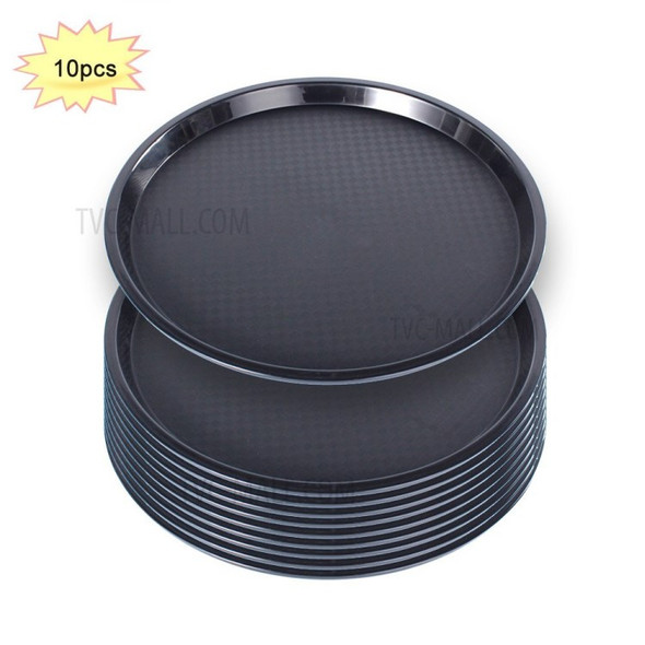 14-inch Round Serving Tray Beverage Dinner Tray One-handed Carry Fast Food Service Tray with Non Skid Surface - 10pcs Dark Green Size L