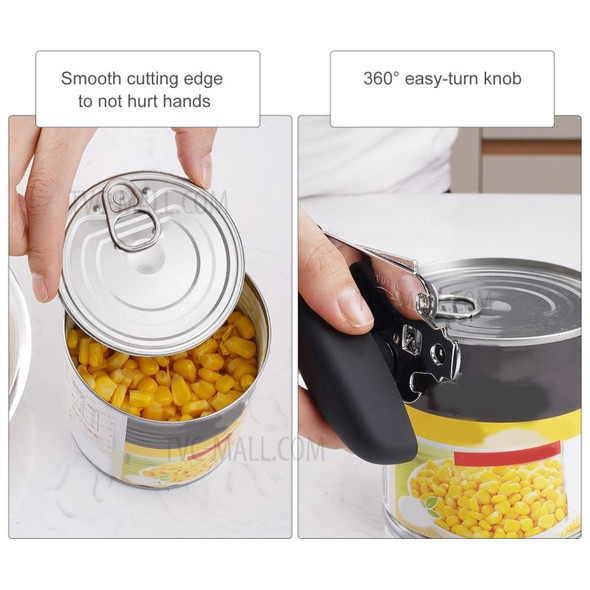 Can Opener Kitchen Stainless Steel Can Opener Manual Smooth Edge Tin Beer Jar Bottle Opener Hand Grip - Black
