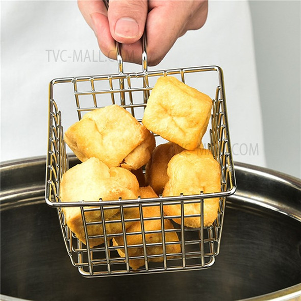 Mini Square Fry Basket Stainless Steel French Fries Holder Fried Food Presentation Basket (without FDA Certification) - Silver