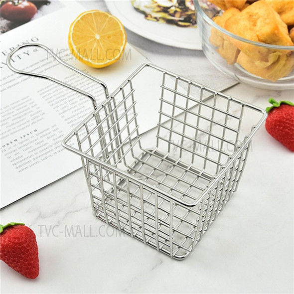 Mini Square Fry Basket Stainless Steel French Fries Holder Fried Food Presentation Basket (without FDA Certification) - Silver