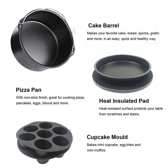 10Pcs/Set 8-inch Air Fryer Accessory Kit for 3.2QT-5.8QT Air Fryer Frying Baking Pan Rack Pizza Tray Pot Metal Holder Set (BPA Free, No FDA Certificate) - 8-inch
