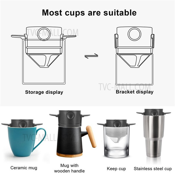 Coffee Filter Pour Over Coffee Dripper Paperless Reusable Single Cup Coffee Maker Perfect for Hand Brewed Coffee - Black