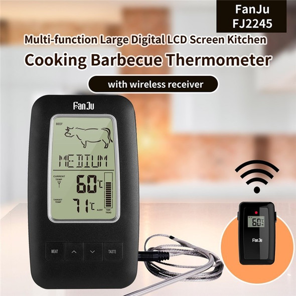 FANJU FJ2245 Digital Thermometer Wireless Temperature Gauge Meter Cooking Barbecue Grill Thermometer