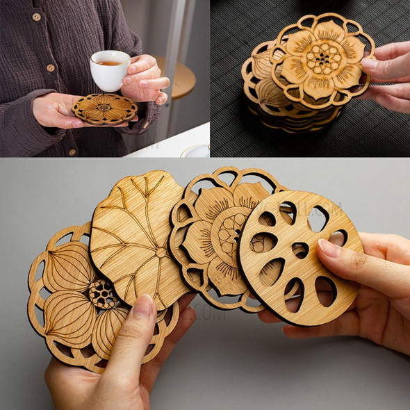 Bamboo Drink Coasters Pad Heat Insulation Table Mat Tea Coffee Mug Placemat Home Decoration - Lotus Root