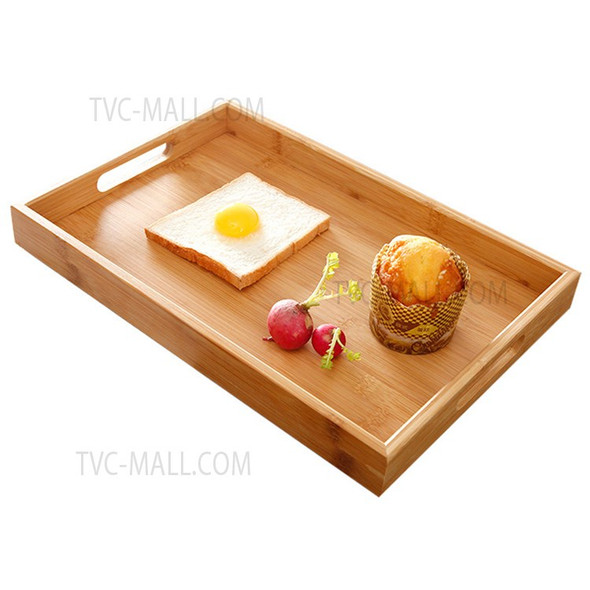 38*25*4cm Natural Color Bamboo Food Serving Tray  Wide Handles Design Raised Edge Decorative Trays for Living Room/Restaurants