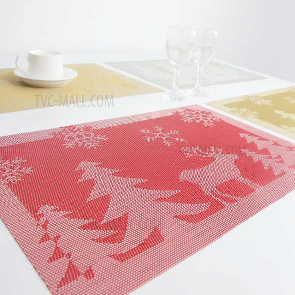 6PCS/Lot Christmas Fawn PVC Placemats for Dining Table Stain-resistant Kitchen Placemat, 45 x 30cm - Red