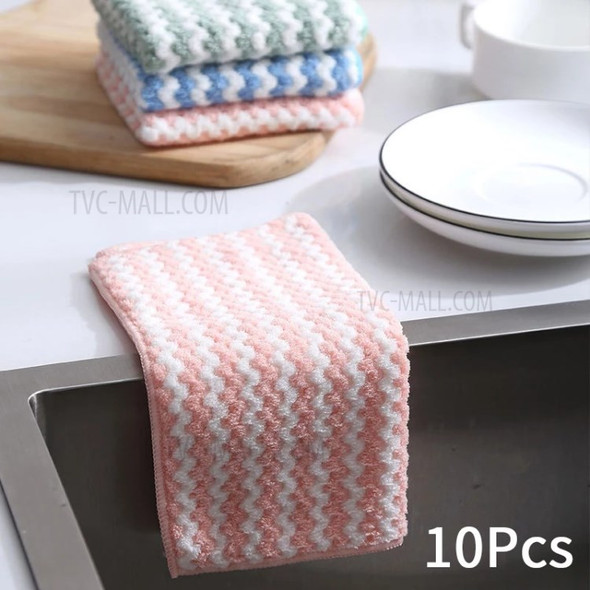 10Pcs Dishcloth Non-greasy Kitchen Cleaning Cloth Absorbing Water Dishwashing Towel - Pink