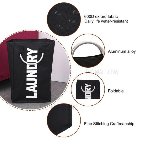 Practical Foldable Laundry Bag Washing Dirty Clothes Laundry Basket Durable Storage Bag with Alloy Handle - Black