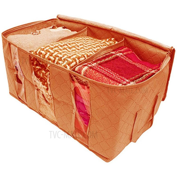 65L Three Compartments Foldable Clothing Storage Bag Clothes Organizer with Clear Window - Orange