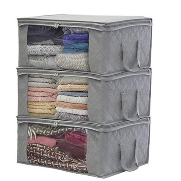 Foldable Quilt Storage Bag with 3 Large Clothes Organizer for Blankets Closets - Grey