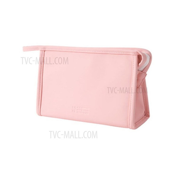 Zipper Women Leather Toiletry Bag Organizer Waterproof Makeup Cosmetic Bag - Pink