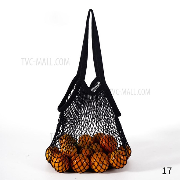 Long Handle Reusable Grocery Bag Tote Bag Fruit Vegetable Bag Organizer - Black/Long Strap