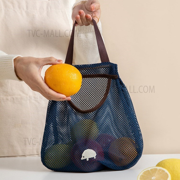 Reusable Mesh Grocery Bag Fruit Vegetable Shopping Handbag Hanging Kitchen Storage Bag - Blue