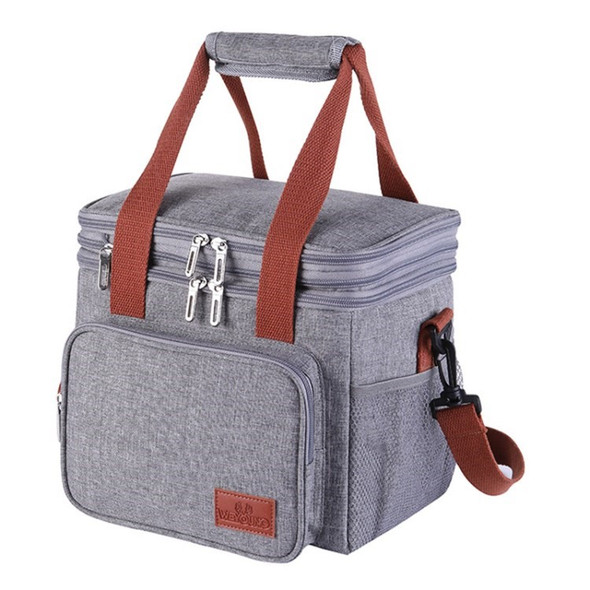 14L Double-tier Cooler Lunch Bag Leakproof Lunch Tote Bag Warmer Bag for Work School Picnic Travel - Grey