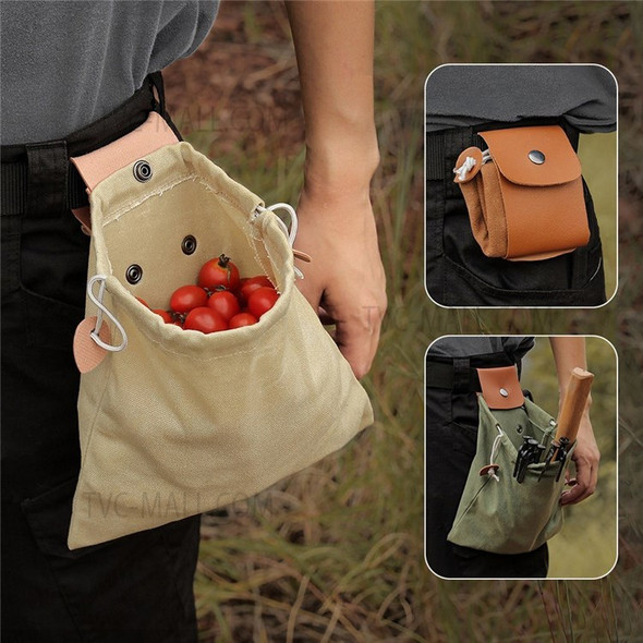 Canvas Foraging Bag Organizer Fruit Picking Bag Waist Hanged Tool Bag for Hiking Camping - Green