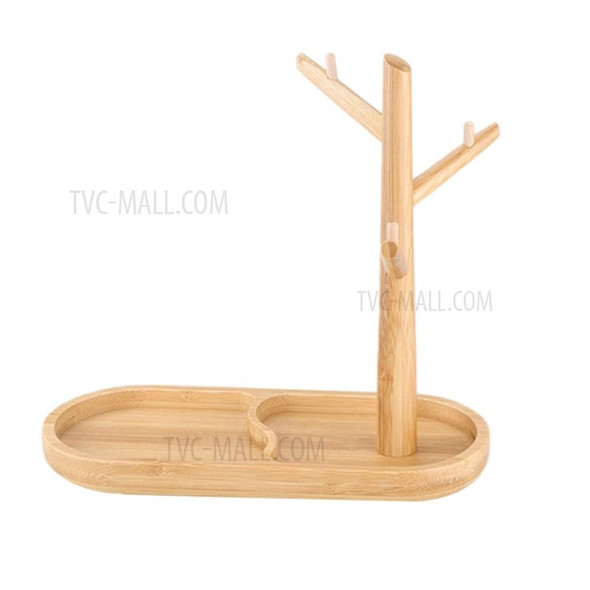 Bamboo Jewelry Display Stand Storage Box Necklace Bracelet Organizer - Wood Color