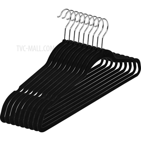 10Pcs 45cm ZYM001 Durable Non-Slip Space Saving Velvet Suit Clothes Hook Hanger - Black