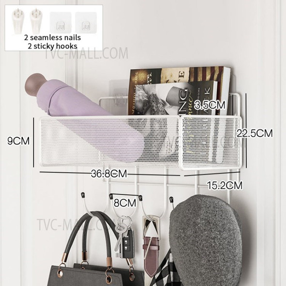 Heavy-Duty Keys Towel Wall Mount Basket Hook Door Hanger with 5 Hooks - White