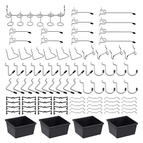 114PCS Pegboard Hooks with Bins Peg Locks for Organizing Tools
