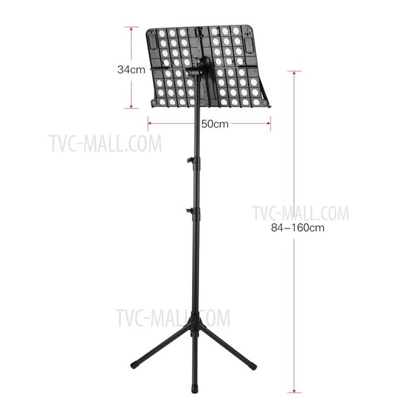 Sheet Music Stand 84cm-160cm Adjustable Height Folding for Instrumental Performance Music Paper - Black