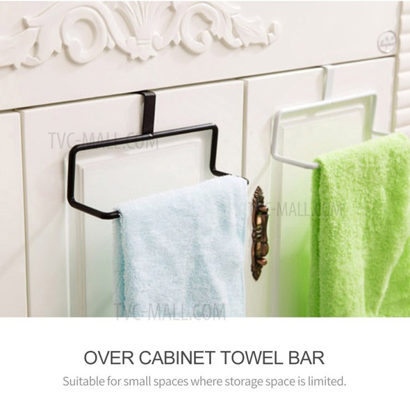 Kitchen Over Cabinet Towel Bar Multipurpose Tea Towels Iron Storage Rack Hang on Inside or Outside Door - Black