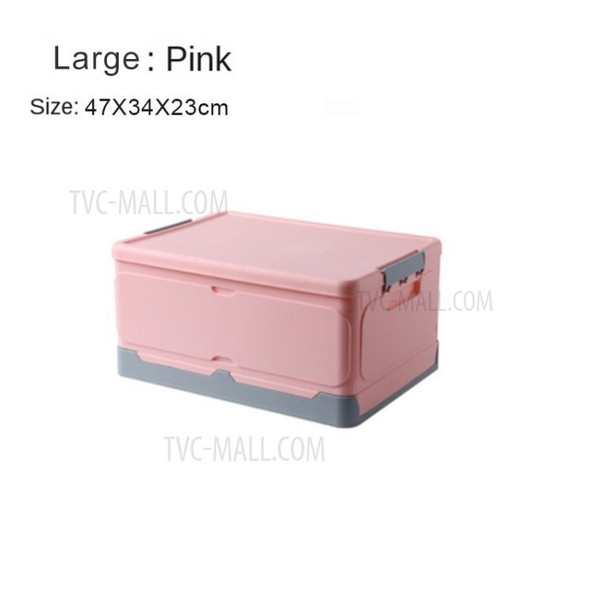 Foldable Books Storage Box Plastic Lid Closet Organizer Car Storage Box for Trunk Clothing Container - Pink/L