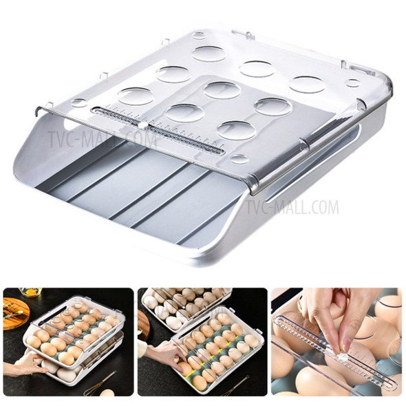 21-Grid Eggs Storage Box Container Automatic Rolling Drawer Design Egg Holder Case with Calendar Scale - Grey