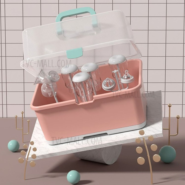 Baby Bottle Drying Rack Case with Anti-dust Cover Nursing Bottle Storage Box Organizer - Pink