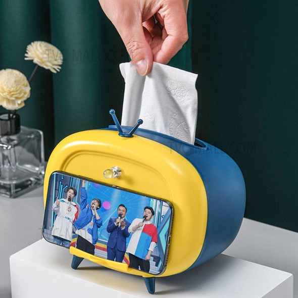Cute TV Shape Tissue Box Toilet Paper Storage Case Phone Mount Holder - Yellow / Blue