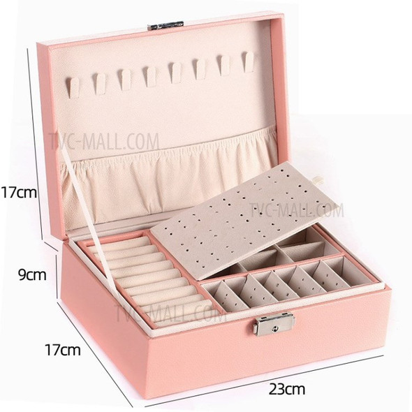Jewellery Box Organizer Double-layer Earrings Necklace Storage Case - Pink