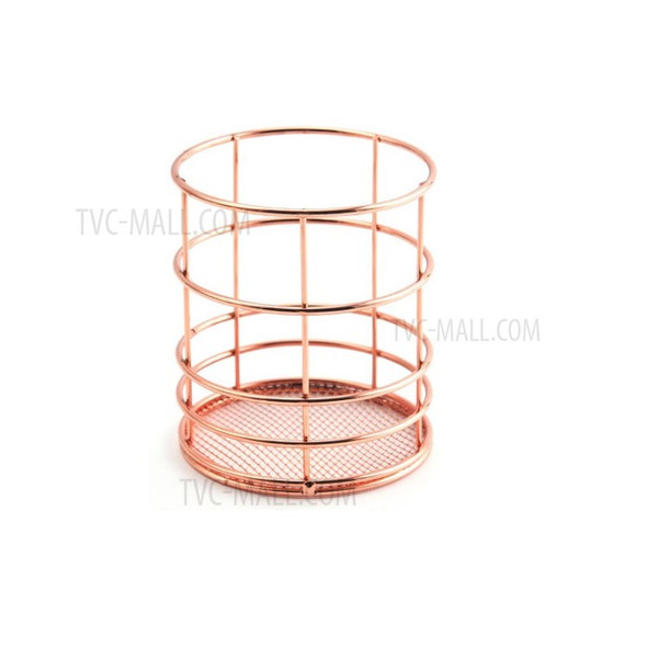 Mesh Fruit Makeup Basket Metal Cosmetic Storage Box Container - Rose Gold/Round