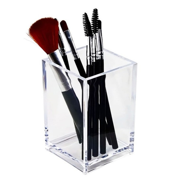Clear Makeup Brush Holder Cosmetic Organizer Case Lipstick Storage Box - Transparent