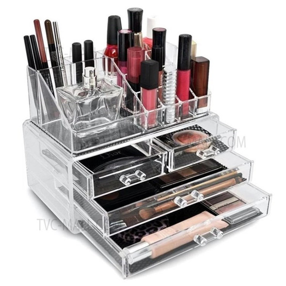 Large Makeup Brushes Organizer Desktop Cosmetic Jewelry Storage Box - Transparent
