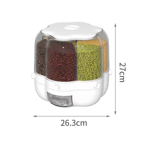6.5kg Rotating Rice Bucket 6 Grids Moisture-proof Rice Grain Dispenser Container (without FDA Certificate) - White/6.5kg Capacity