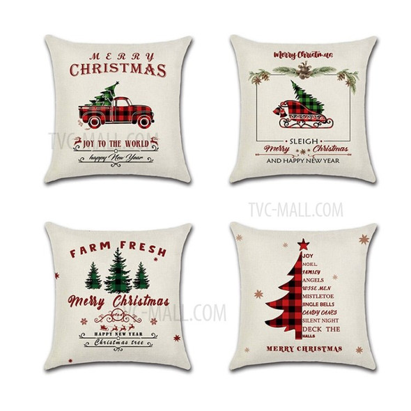 4PCS/Pack 45 x 45cm Christmas Pillowcase Linen Square Pillow Cover
