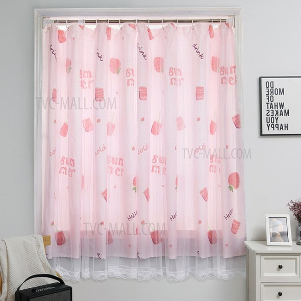 2-Layer Tulle+Blackout Curtain Door Divider Blocking Drapes - Strawberry/0.9m x 1m (W x H)
