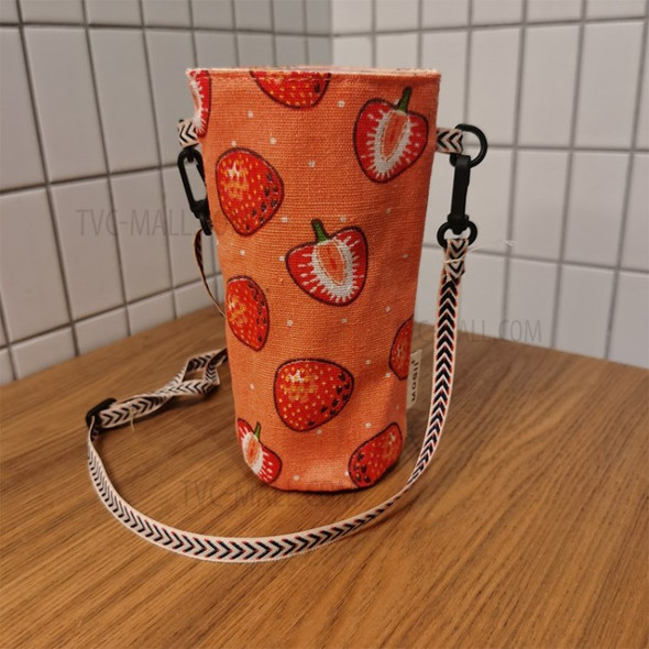 Canvas Water Bottle Cup Bag Shoulder Messenger Bag, Size: 19 x 8cm - Strawberry