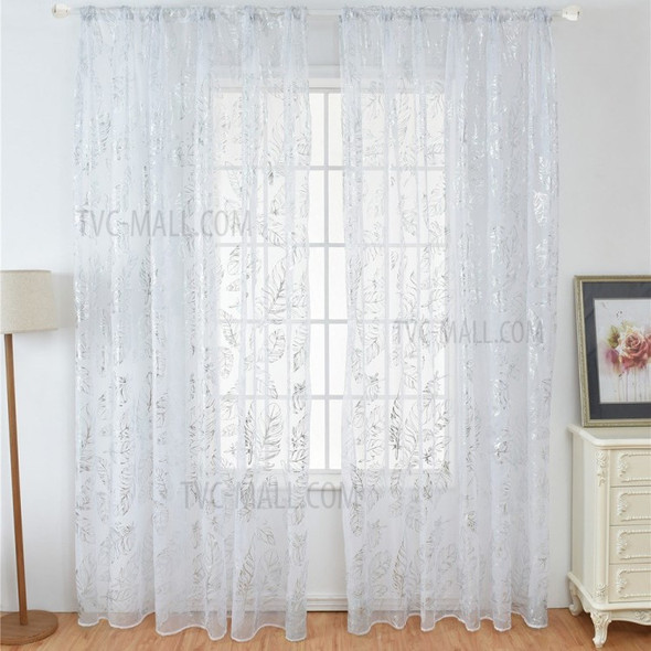 Sheer Curtains Feather Print Window Screen Curtains for Living Room Window Patio Door 1 Panel 40"x79" - Silver