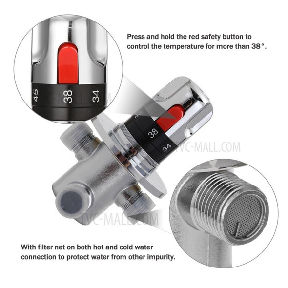 Adjustable Thermostatic Bathroom Mixer Valve Durable Brass Water Mixer Hot/Cold Water Mixing Temperature Control Valve for Home Water Heater - Type 2