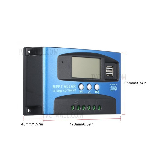 100A MPPT Solar Charge Controller 12V/24V Solar Panel Regulator with LCD Display Dual USB Multiple Load Control Modes