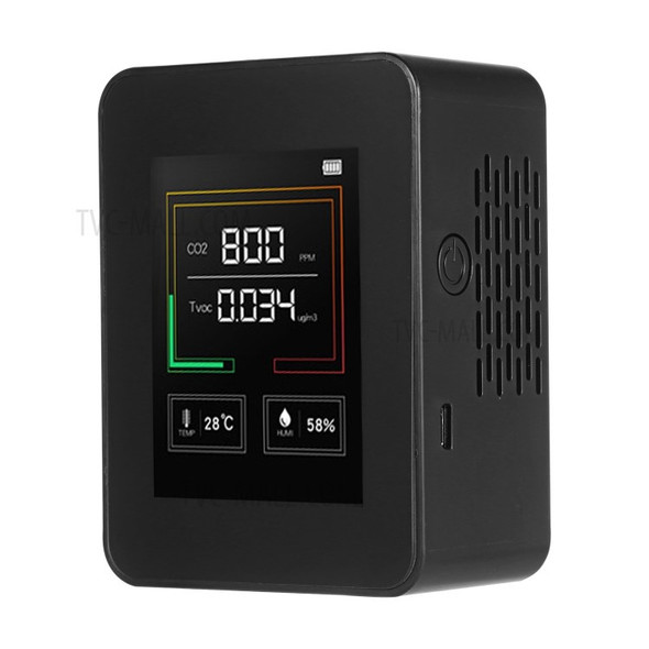 For Home Office School Air Quality Monitor Temperature Humidity Carbon Dioxide Detector with Alarm Function - Black