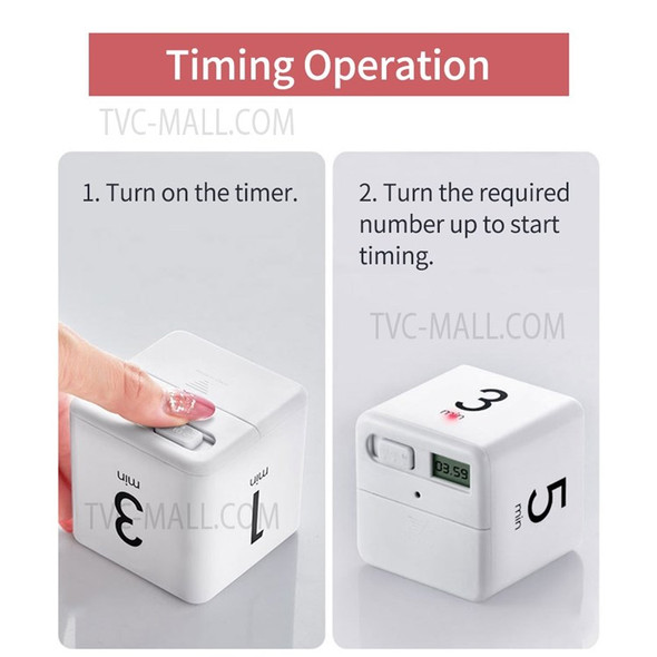 Portable Cube Timer Digital Display Timer Countdown Alarm 1-3-5-10 Minutes Flip Timing Time Management for Study Sports Cooking Gaming Office - White/Style 1