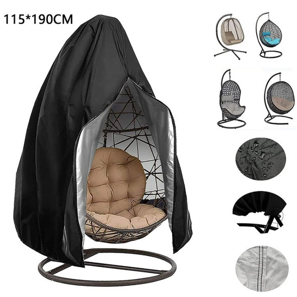 115x190cm Patio Hanging Egg Chair Cover Waterproof Egg Swing Chair Shield Tea-Resistant Zippered Cover - Black