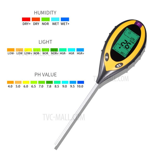 4-in-1 Soil Test PH Moisture Meter Light Temperature Tester Garden Plant Flowers Soil Monitor Tool