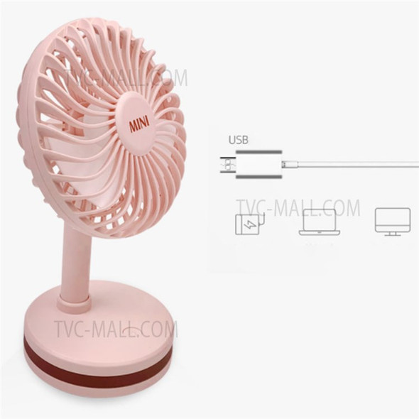 Mini Electric Fan LED Light Design Desktop USB Rechargeable Fan with 3 Adjustable Speeds - Pink