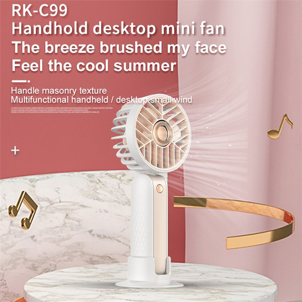 RK-C99 Desktop Handheld Fan 3 Speeds Adjustable Silent Mini Fan for Home Office - Gold