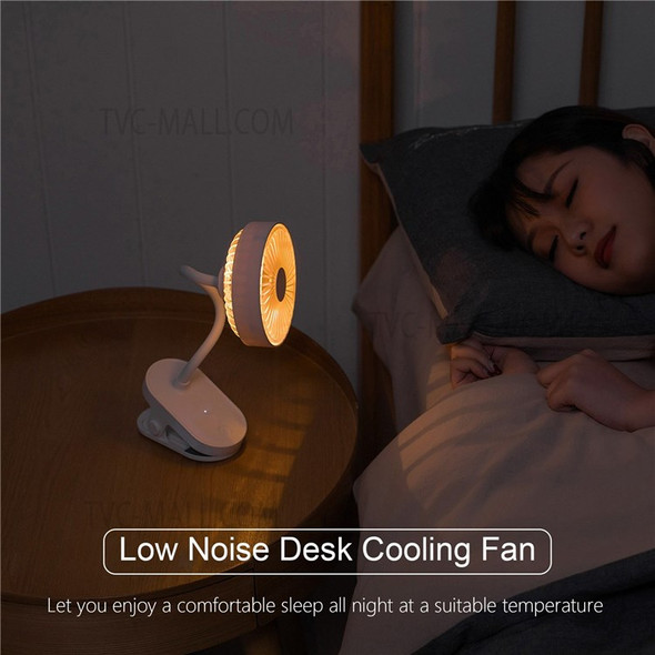 Desk Clip-on Fan with LED Night Light 360 Degrees Flexible USB Desk Fan 3 Speeds Cooling Fan for Baby Stroller Home Office - Blue