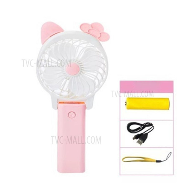 Mini Cartoon Handheld USB Folding Fan Portable Cooling Fan - Bowknot Ear / Pink