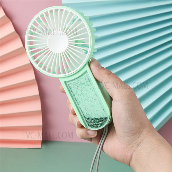 Portable Fan Fluorescent Quicksand Light Design Summer Handheld Mini USB Rechargeable Fan with Lanyard - Green