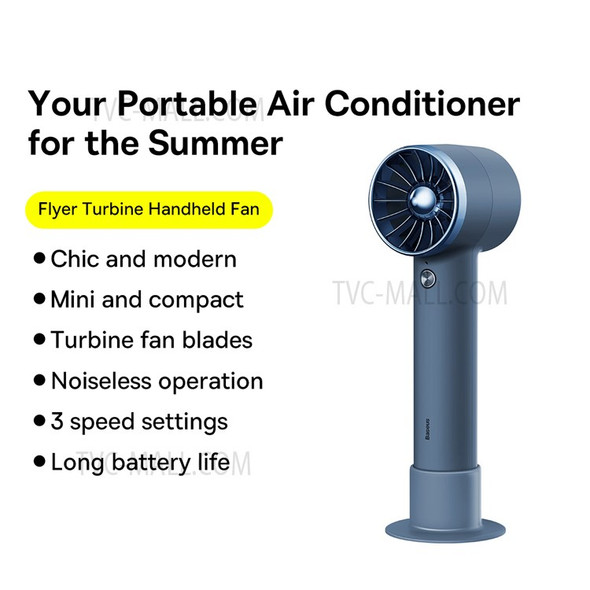 BASEUS Flyer Turbine Handheld Fan Portable Air Conditioner Cooling Fan with 3 Speed Adjustable (2000mAh) - Blue